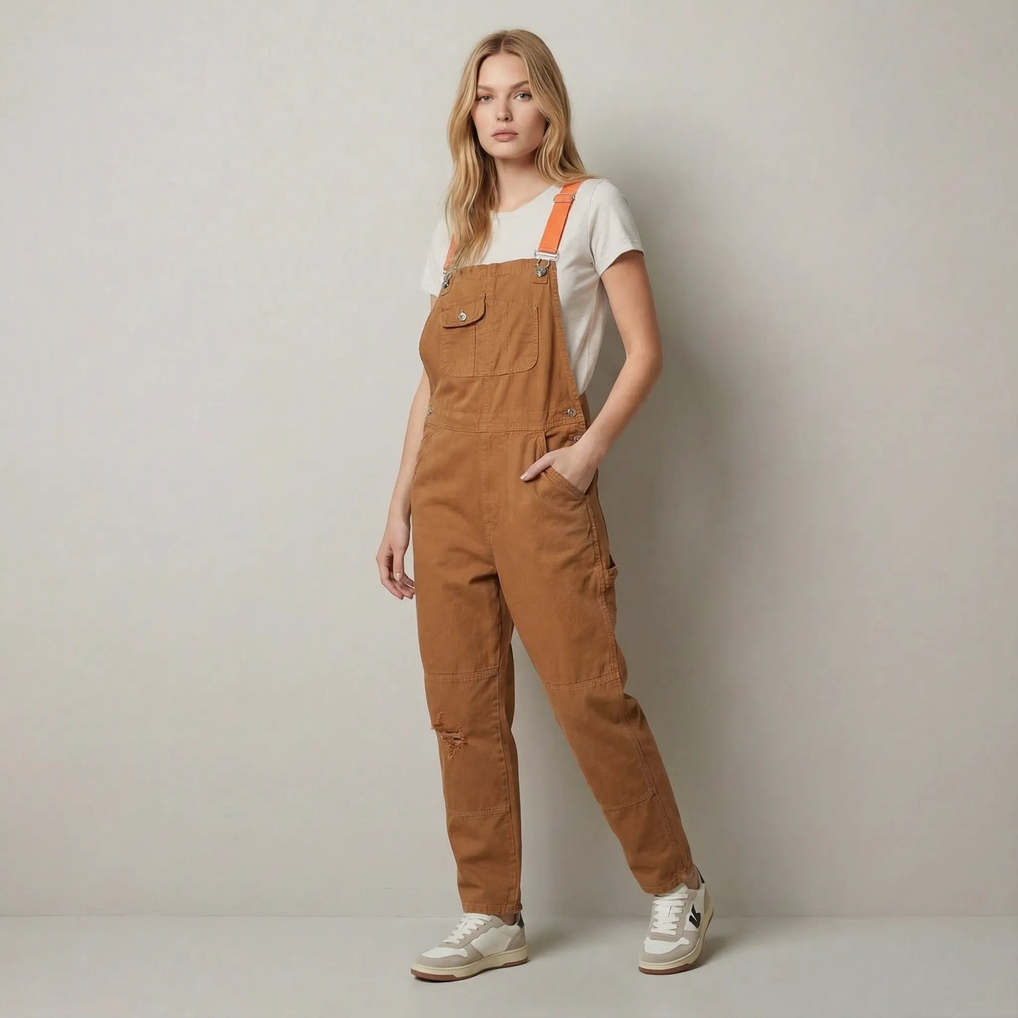 Unisex Relaxed Fit Utility Dungarees with Pockets