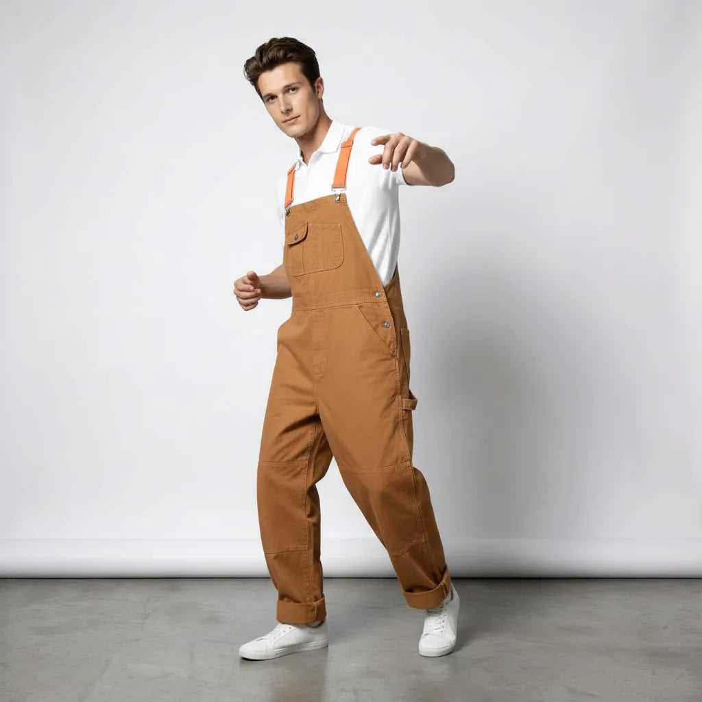Unisex Relaxed Fit Utility Dungarees with Pockets