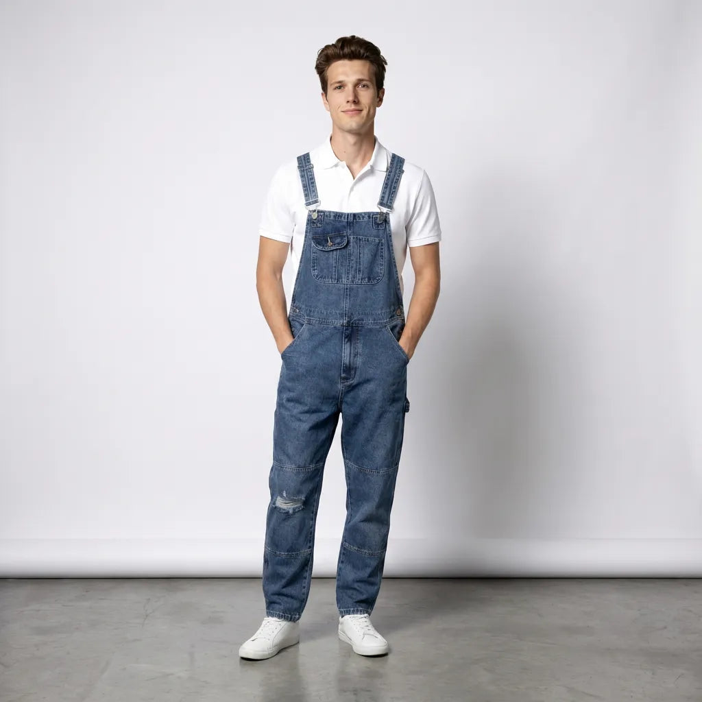 Unisex Relaxed Fit Utility Dungarees with Pockets