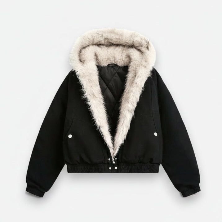 Unisex Winter Jacket with Fluffy Hood and Warm Lining