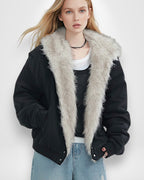 Unisex Winter Jacket with Fluffy Hood and Warm Lining
