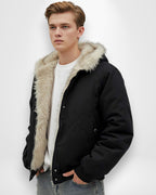 Unisex Winter Jacket with Fluffy Hood and Warm Lining