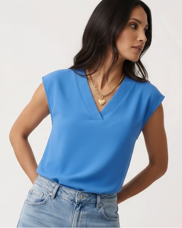 V-Neck Short Sleeve Women's Blouse