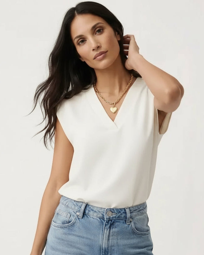 V-Neck Short Sleeve Women's Blouse