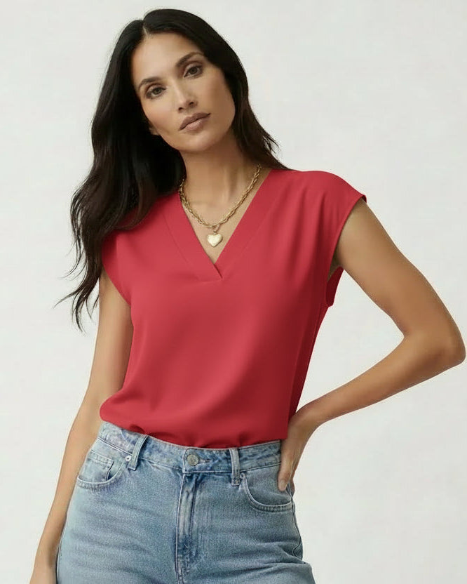 V-Neck Short Sleeve Women's Blouse