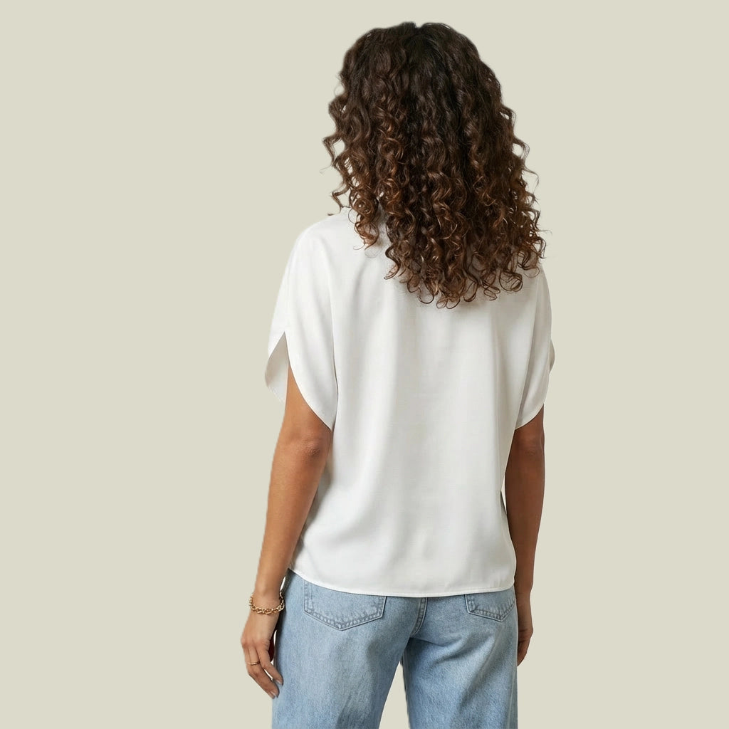 V-Neck Short Sleeve Women's Blouse with Minimalist Design