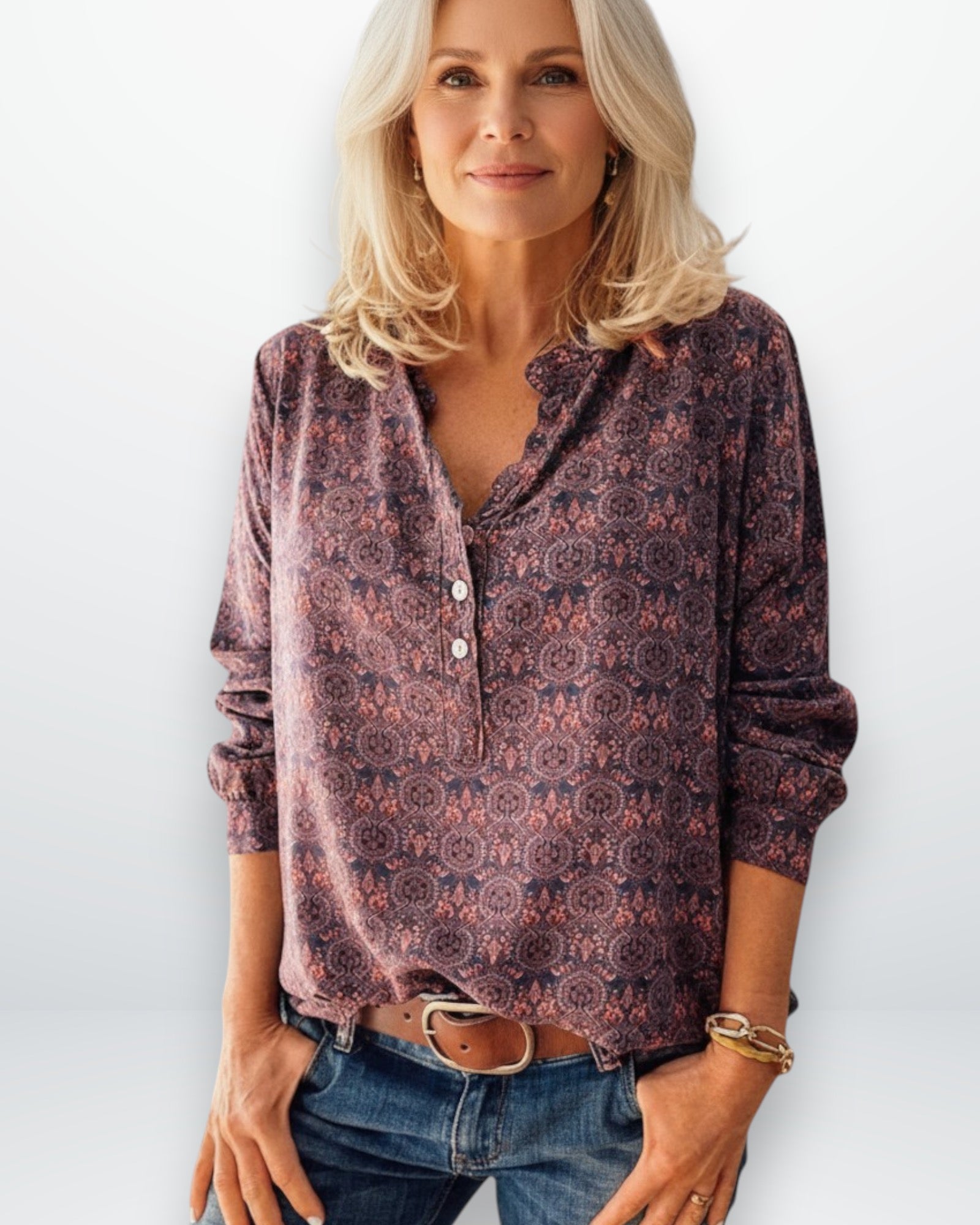 Vintage-Style Long Sleeve Blouse for Women