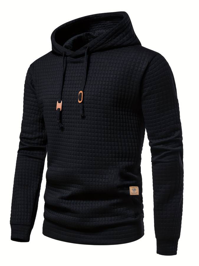 Waffle Knit Hoodie for Men with Classic Hood