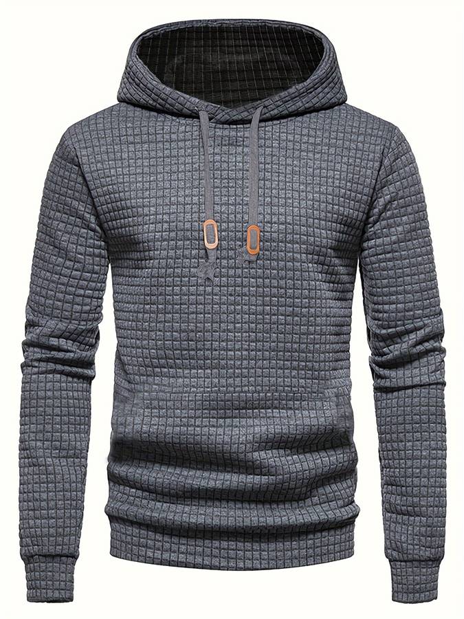 Waffle Knit Hoodie for Men with Classic Hood
