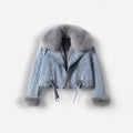 Women's Denim Jacket with Fluffy Shawl Collar