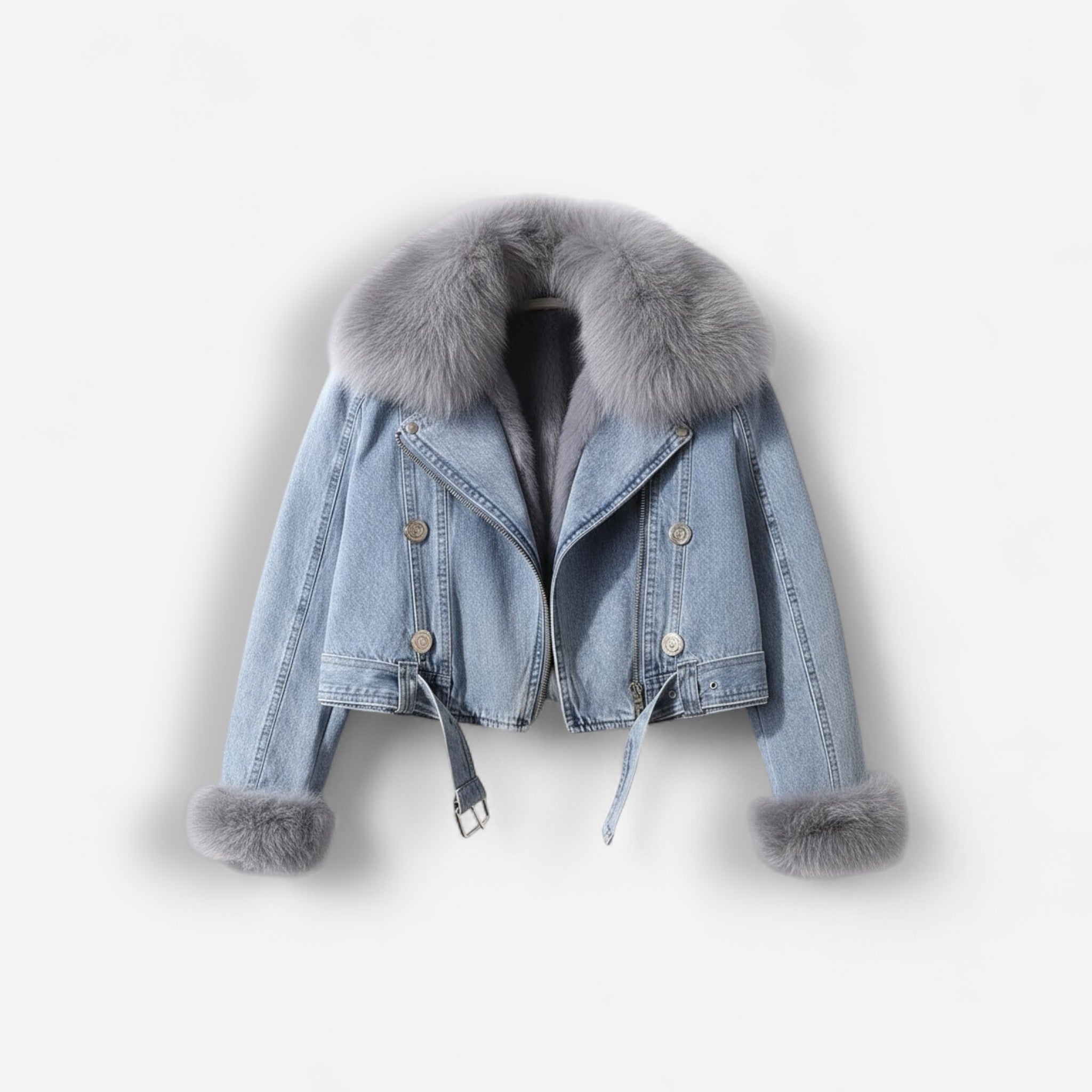 Women's Denim Jacket with Fluffy Shawl Collar