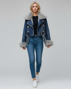 Women's Denim Jacket with Fluffy Shawl Collar