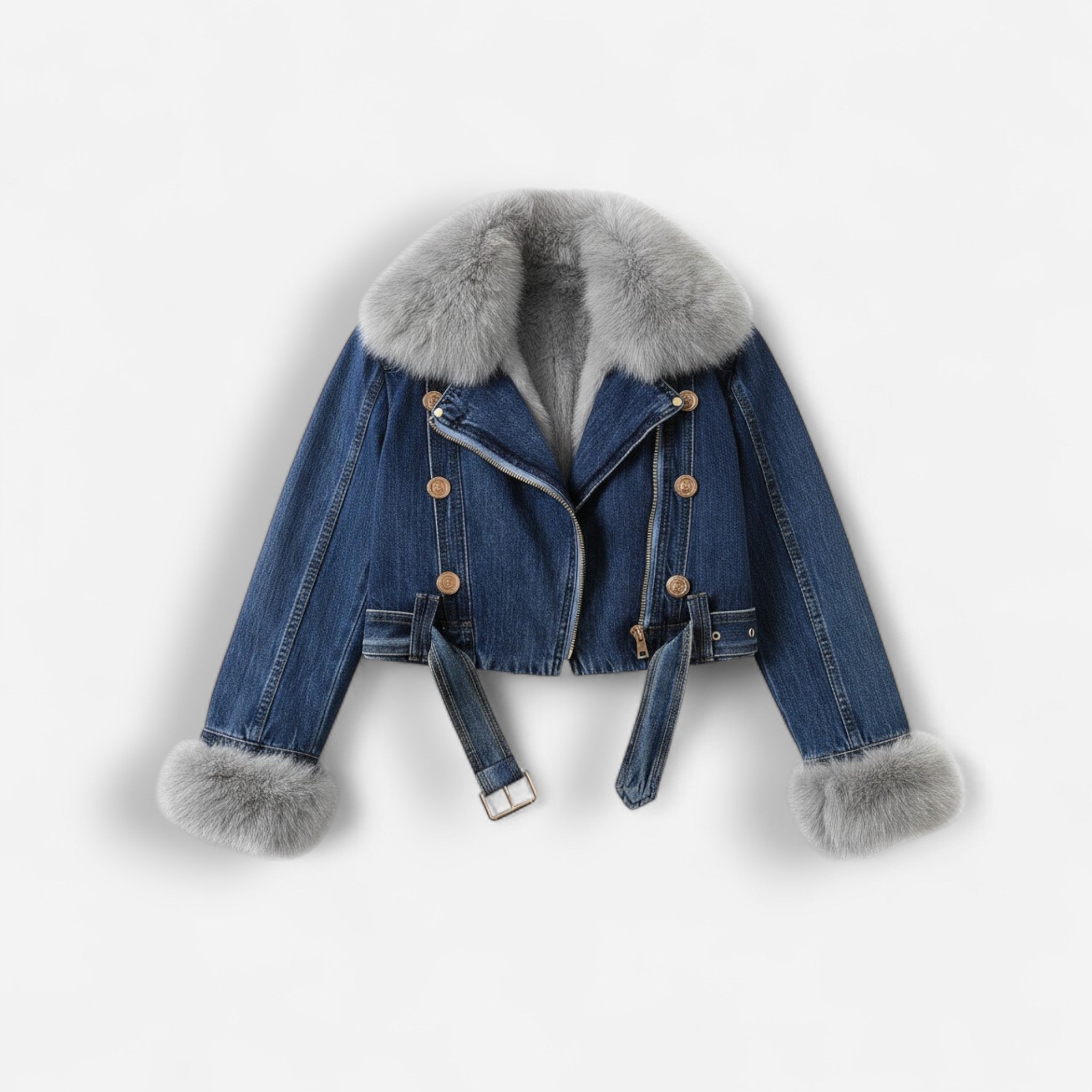 Women's Denim Jacket with Fluffy Shawl Collar