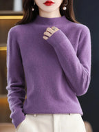 Women's Regular Fit Pure Wool Sweater with Ribbed Cuffs