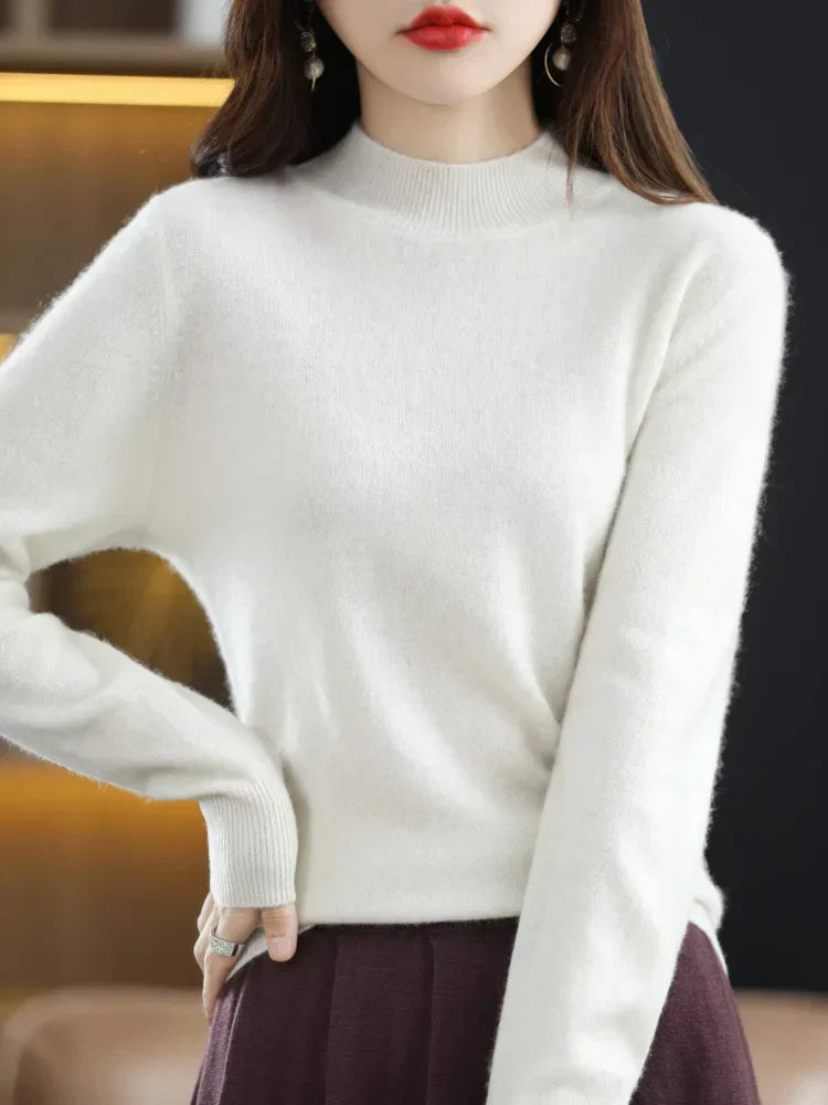 Women's Regular Fit Pure Wool Sweater with Ribbed Cuffs
