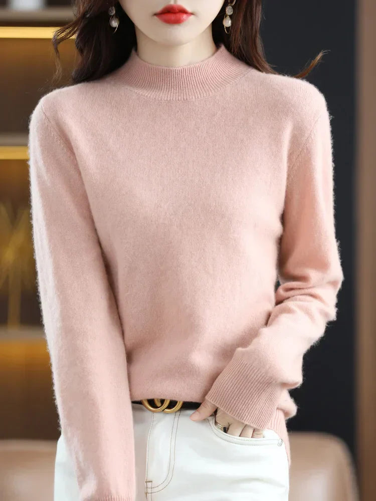 Women's Regular Fit Pure Wool Sweater with Ribbed Cuffs