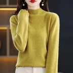 Women's Regular Fit Pure Wool Sweater with Ribbed Cuffs