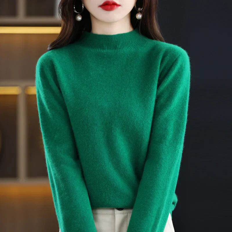 Women's Regular Fit Pure Wool Sweater with Ribbed Cuffs