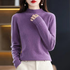 Women's Regular Fit Pure Wool Sweater with Ribbed Cuffs