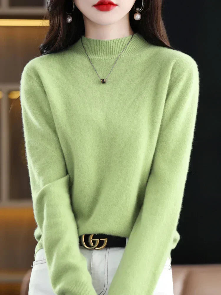 Women's Regular Fit Pure Wool Sweater with Ribbed Cuffs