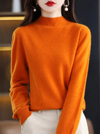 Women's Regular Fit Pure Wool Sweater with Ribbed Cuffs