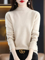 Women's Regular Fit Pure Wool Sweater with Ribbed Cuffs