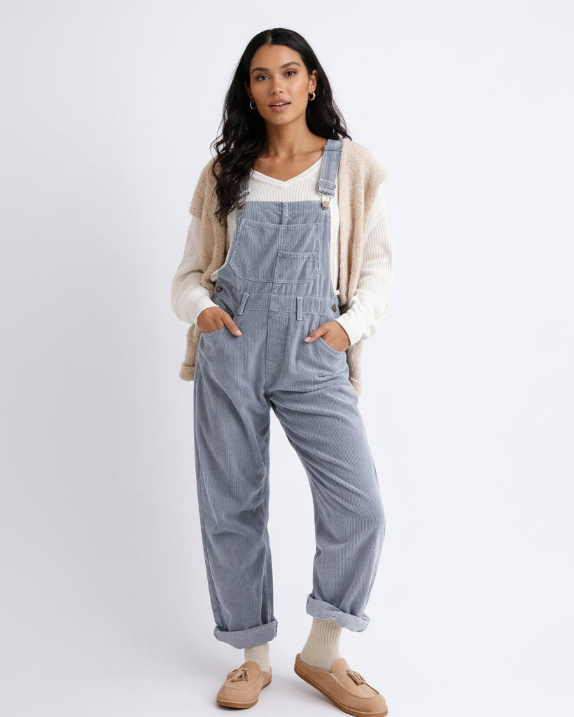 Women's Relaxed Fit Denim Dungarees with Adjustable Straps