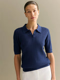Women's Short Sleeve Pointelle Knit Polo Sweater 0