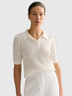 Women's Short Sleeve Pointelle Knit Polo Sweater 1