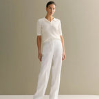 Women's Short Sleeve Pointelle Knit Polo Sweater 2