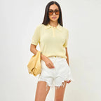 Women's Short Sleeve Pointelle Knit Polo Sweater 4