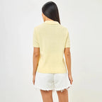 Women's Short Sleeve Pointelle Knit Polo Sweater 5