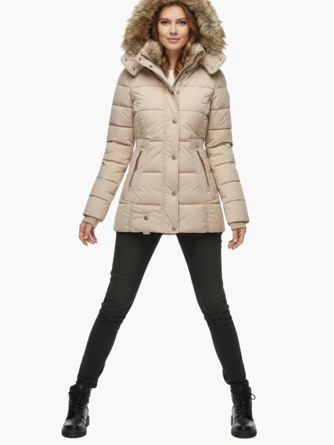Women's Tailored Winter Jacket with Removable Faux Fur Hood