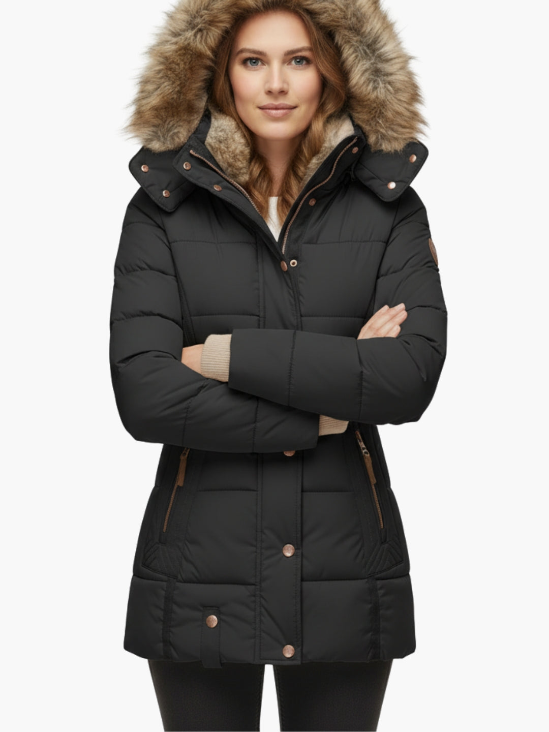 Women's Tailored Winter Jacket with Removable Faux Fur Hood