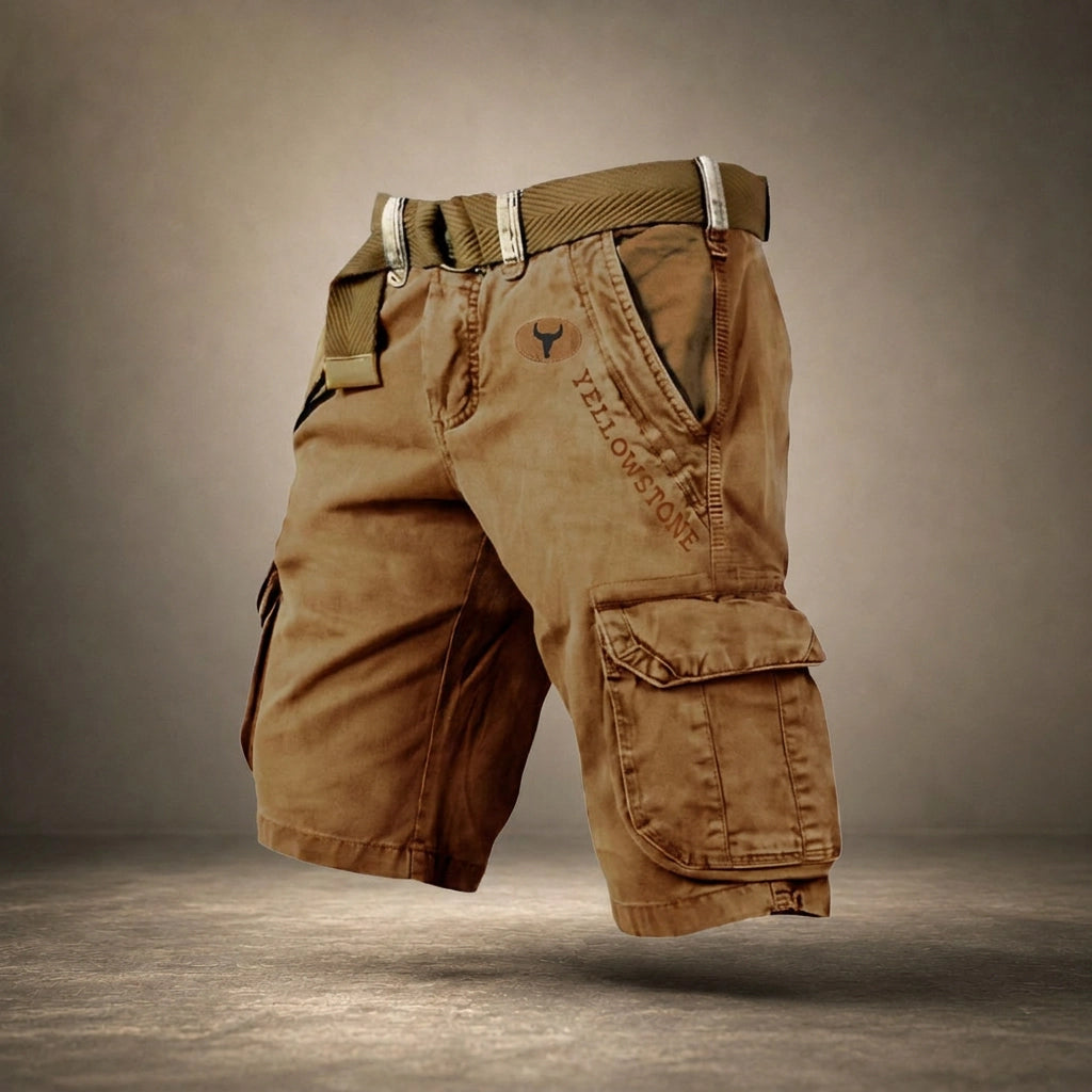 Branth Utility Cargo Shorts in Pale Blue - front view summer look
