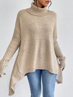 Oversized Roll Neck Jumper for Women with Asymmetric Hem