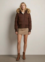 Quilted Bomber Jacket with Fluffy Hood for Women