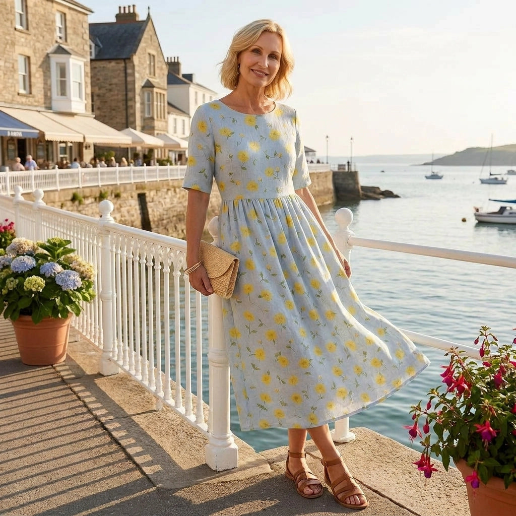 Flowy Summer Dress by the coast - breezy feminine look