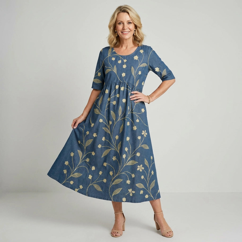 Woman wearing Flowy Summer Dress - figure-friendly A-line shape