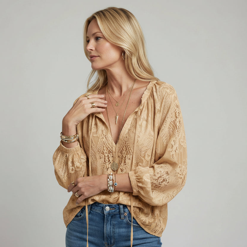 Crocheted Boho Long Sleeve Blouse