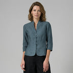 Fitted Women's Blouse with Stand-Up Collar