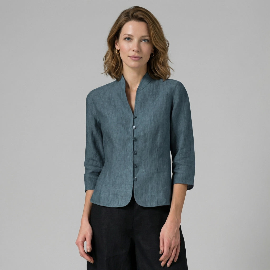 Fitted Women's Blouse with Stand-Up Collar