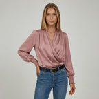 Crossover Design Long Sleeve Blouse for Women