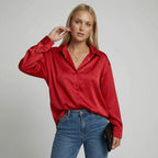 Silk Satin Loose Fit Long Sleeve Blouse for Women