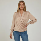 Crossover Design Long Sleeve Blouse for Women