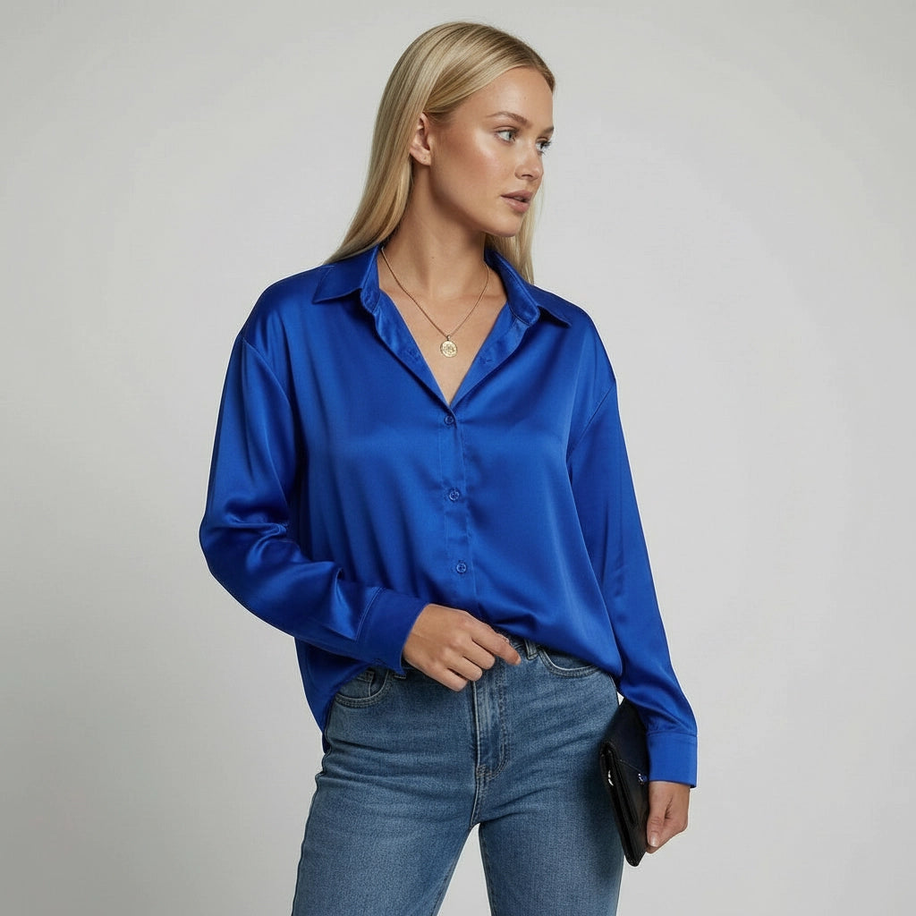Silk Satin Loose Fit Long Sleeve Blouse for Women