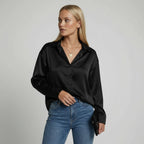 Silk Satin Loose Fit Long Sleeve Blouse for Women