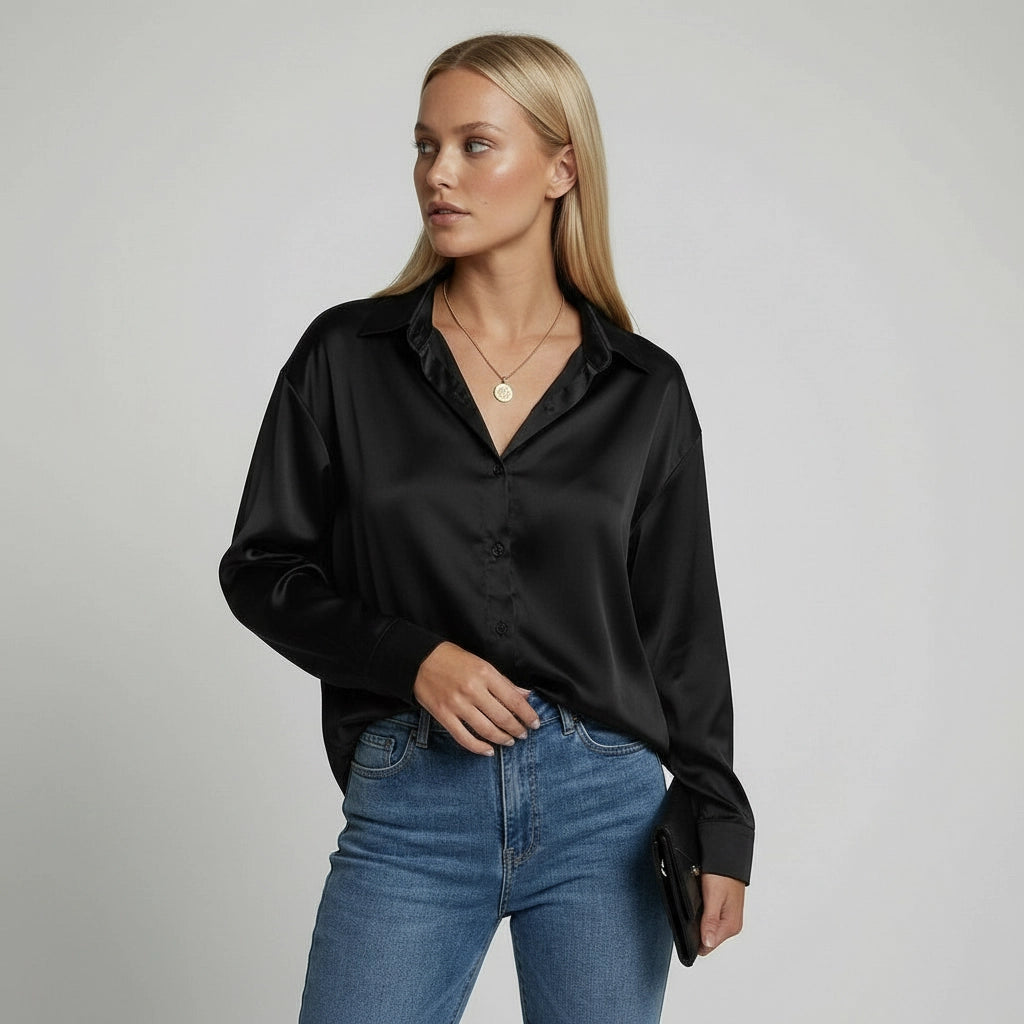 Silk Satin Loose Fit Long Sleeve Blouse for Women