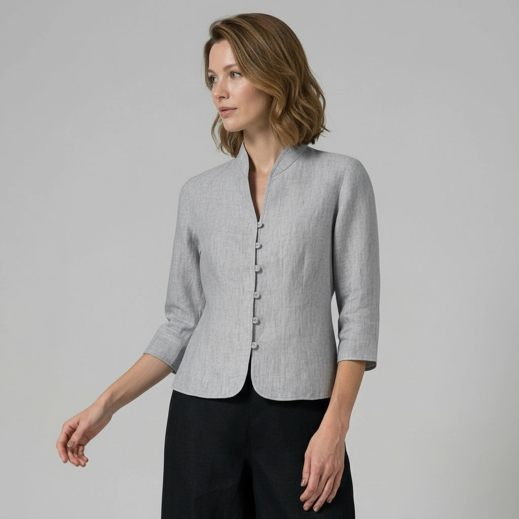 Fitted Women's Blouse with Stand-Up Collar