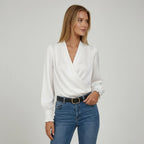 Crossover Design Long Sleeve Blouse for Women